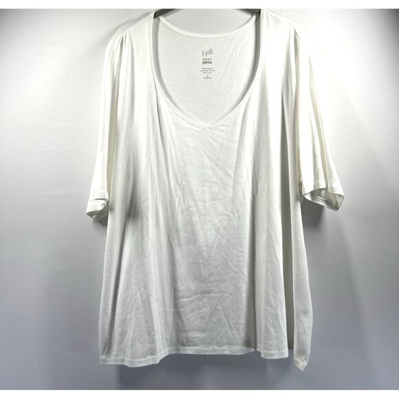 J Jill Perfect Pima Top Size 3X White V Neck Elbow Sleeve Pullover 100% Cotton - Picture 1 of 7